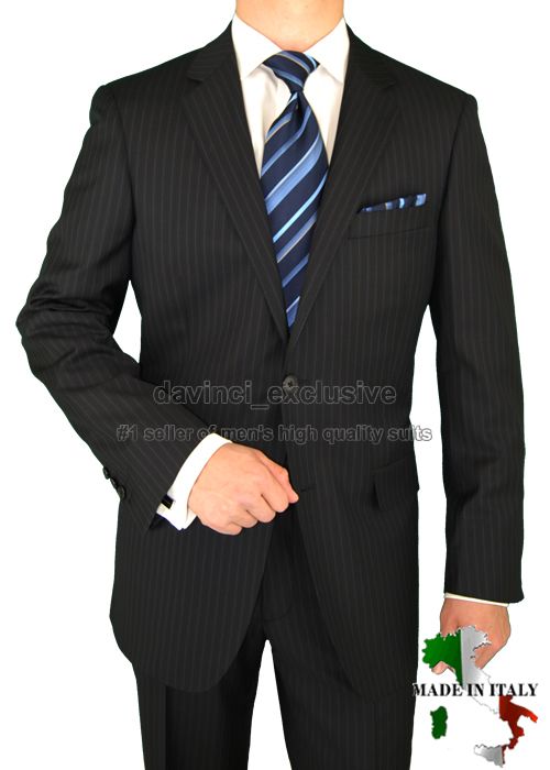 NATAZZI 160S SUIT $2598 CASHMERE 21588_5 NAVY STRIP 52R  