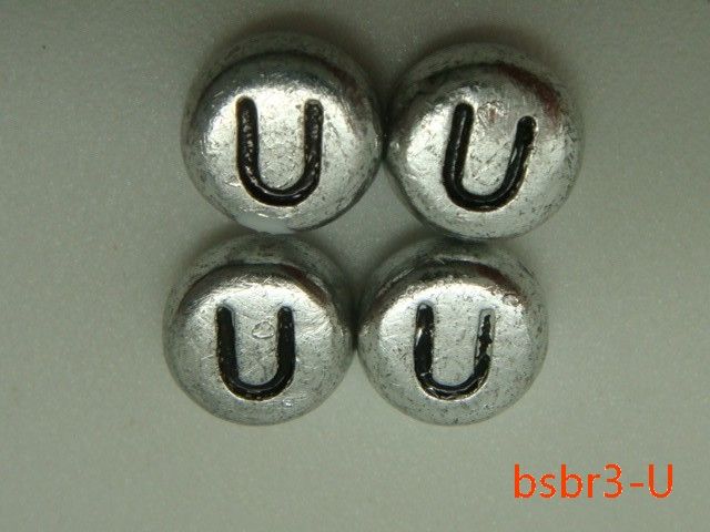 Silver coin initial Acrylic Alphabet letters charm beads bsbr3  