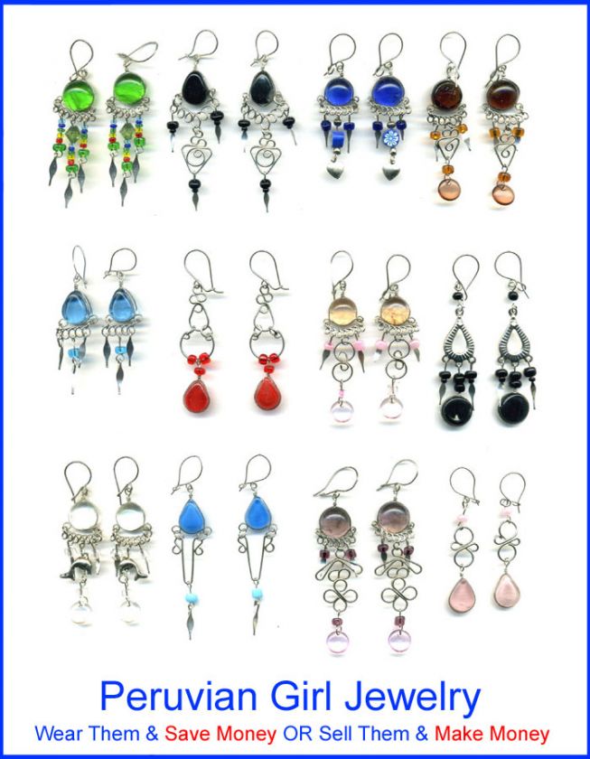 50 GLASS DANGLE LONG DROP EARRINGS PERU WHOLESALE LOT  