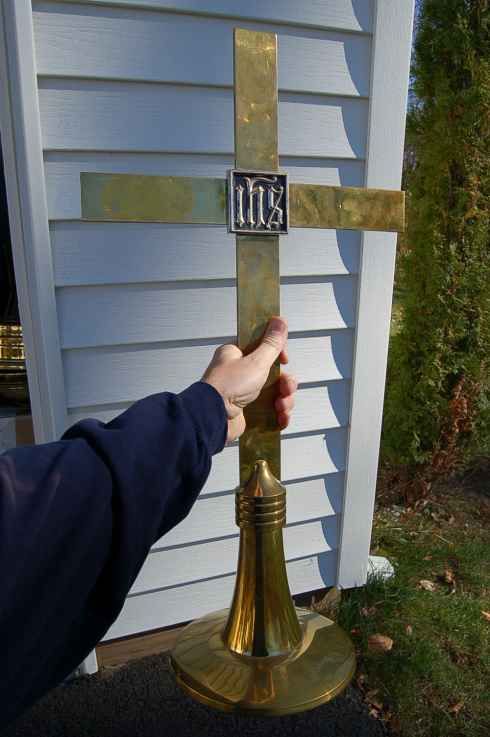 Classic Brass GORHAM Altar Cross + IHS + + chalice  