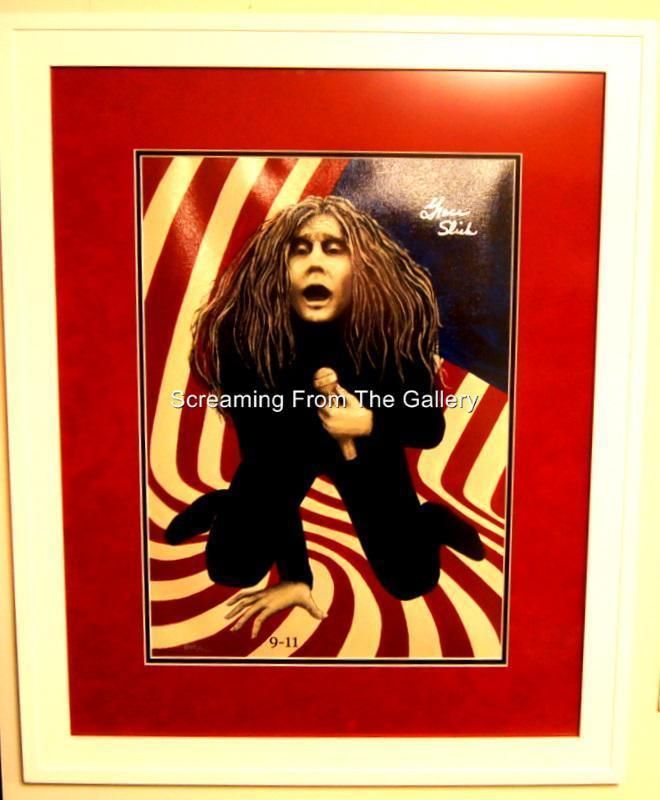   Slick 9 11 Giclee on Canvas Framed Lithograph Janis Joplin Flag  