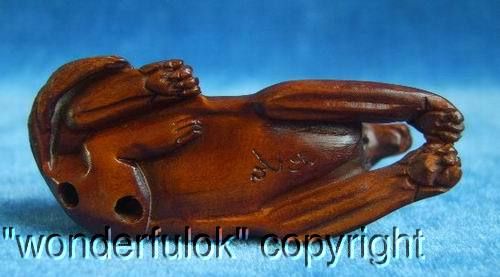 Japanese Handwork Boxwood Wood Carving Netsuke Of Lion  