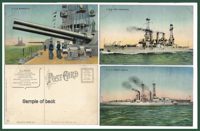 LOT OF 15 BATTLESHIP POSTCARDS BY MULLER SERIES 2  