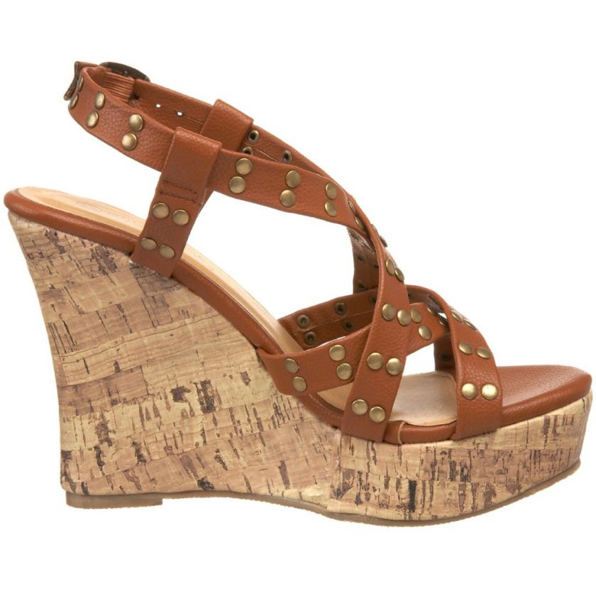 WILD DIVA LEVINA 33 BROWN STRAPPY PLATFORM WEDGE  