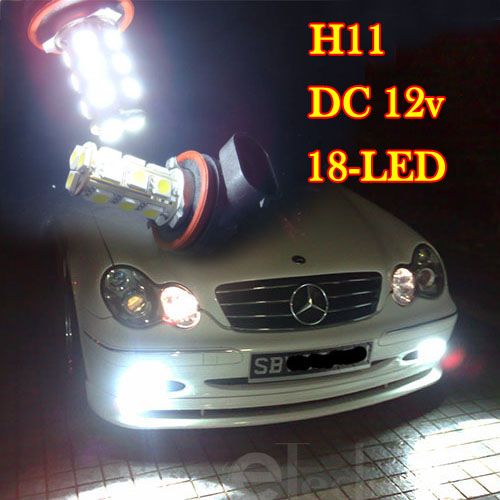 New White 18 SMD LED Car Light Headlight Bulb 12V H11  