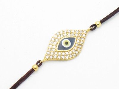 18KT GOLD SILVER EVIL EYE KABBALAH GOOD LUCK BRACELET  