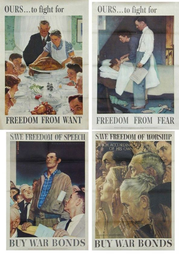 Norman Rockwells Four Freedoms Poster Set 28x40  