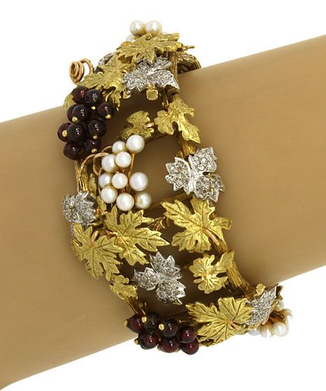 AMAZING 18K GOLD & GEMS 3D INTRICATE FLORAL BRACELET  