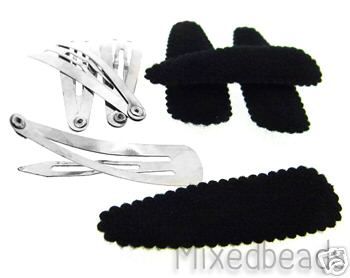 25 Hair Clip Snap w Black Felt cover 1 3/4 Barrette Kit  