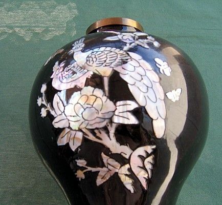 PEACOCK VASE MOTHER OF PEARL COPPER BRASS VINTAGE 10  
