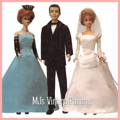 Vintage Wedding Clothes Doll Pattern ~ Barbie, Ken  