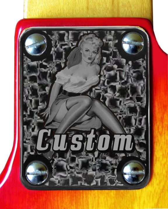 Neck Plate Chrome 4 Fender Strat Tele Pin Up Girl 2   