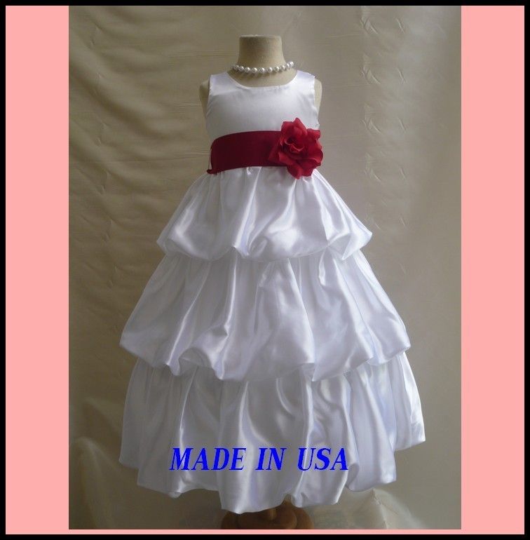 NEW WHITE APPLE RED PAGEANT BRIDAL FLOWER GIRL DRESS  