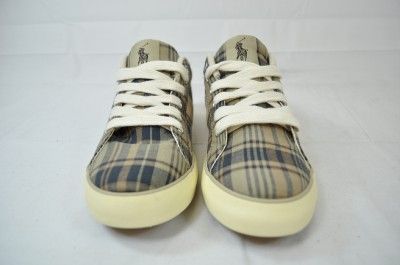 POLO RALPH LAUREN GILES   TERRAIN MULTI TAN/BLUE PLAID KIDS SNEAKER 4 