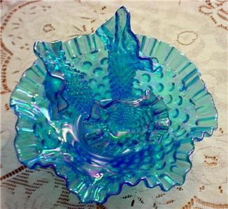 SCARCE FENTON ELECTRIC BLUE CARNIVAL HOBNAIL EPERGNE Excellent  