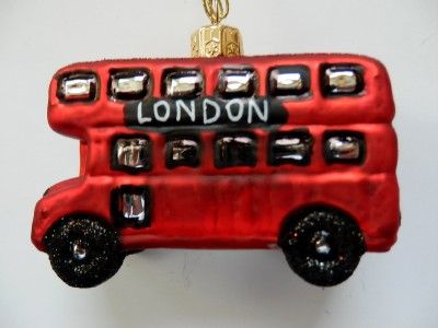 LONDON DOUBLE DECKER BUS EUROPEAN BLOWN GLASS CHRISTMAS TREE ORNAMENT 