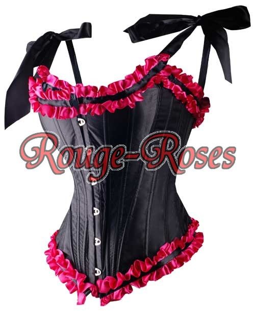 Black Satin Full Steel Boned CORSET Bustier S 2XL g542_k