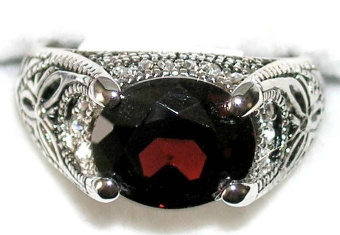 Mens 8c Garnet Topaz Platinum Overlay Ring  