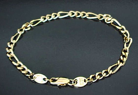 inch 4mm Wide Diamond Cut FIGARO Link Gold ep BRACELET  