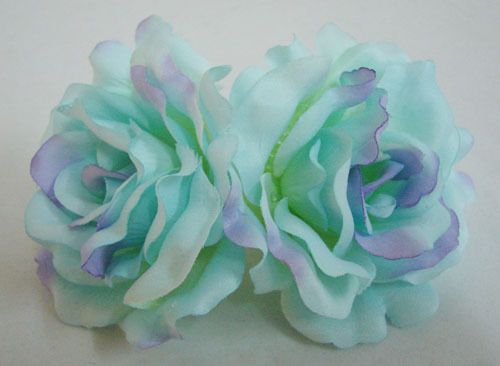 Blue Silk Rose flower Barrette Hair Clip  