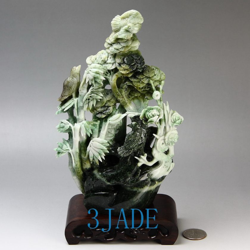 Natural Dushan Jade Carving / Sculpture Pine Bamboo & Plum Statue 