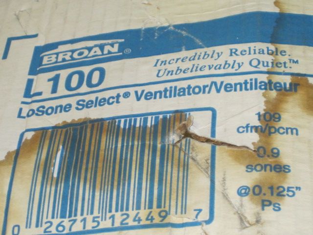 BROAN L100 HIGH CAPACITY VENTILATION FAN  