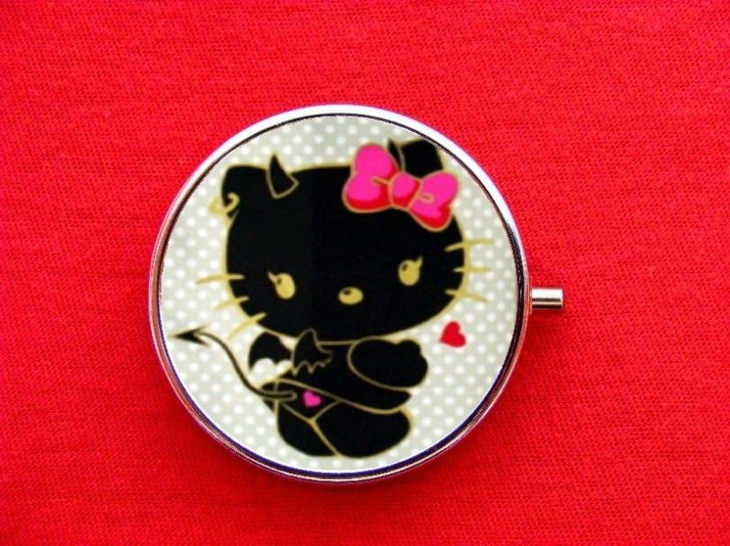 HELLO DEVIL KITTY CAT ROUND METAL PILL MINT BOX CASE  