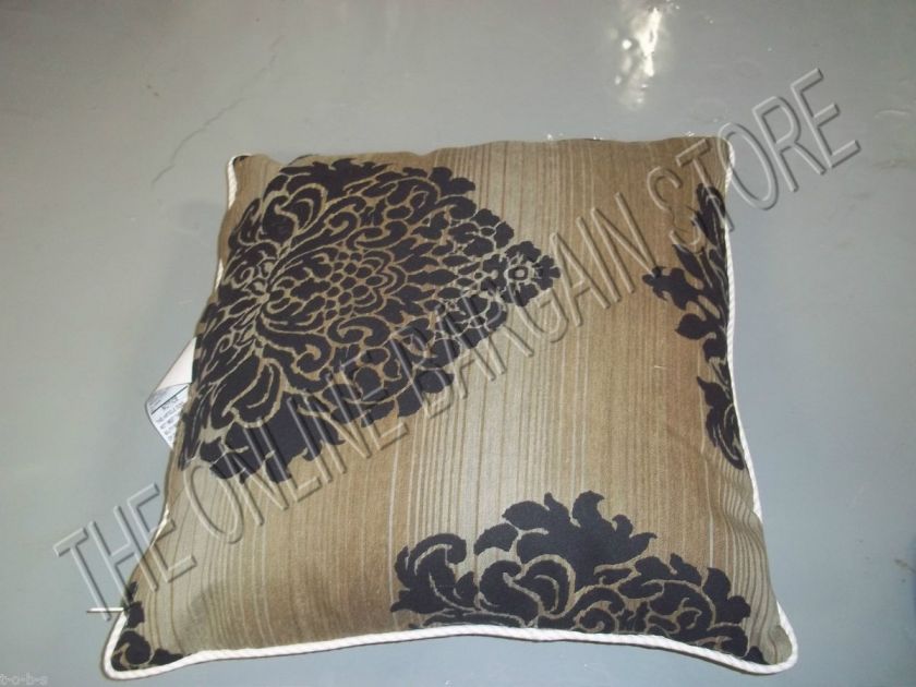   Outdoor Yard Patio Pool piped Tan Black Floral sofa Throw Pillow 24