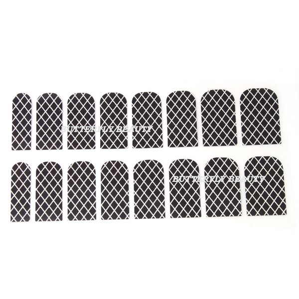 16pcs Nail Art Black Rhombus Sticker Foils Patch Manicure Decoration 