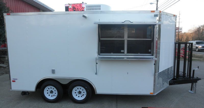 NEW 8.5 X 14 WHITE ENCLOSED V NOSE CONCESSION TRAILER  