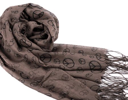 NEW WOMENS FASHION PEACE PRINT SCARF WRAP SHAWL BROWN  