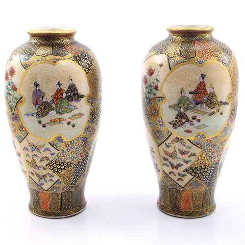 Kizan Pair of Satsuma Vases large photo