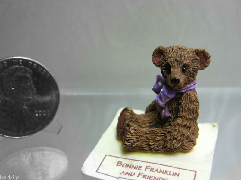 Dollhouse Miniature Dk. Brown Resin Bear Purple Dot Bow  