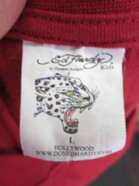 ED HARDY Kids Skeleton Motorcycle Graphic T Shirt Sz L  