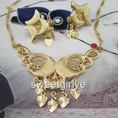 Elegant Engagement 24k Gold filled WOMENS necklace/earrings sets 