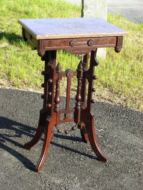 EASTLAKE WALNUT VICTORIAN MARBLE TOP TABLE C 1885  