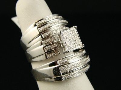 LADIES + MENS WEDDING BAND ENGAGEMENT DIAMOND TRIO SET  