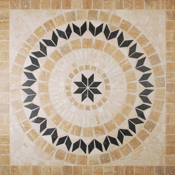 Stone Medallion MKSM36TAR Sq Tumbled Marble Arrow Medallion Floor Tile 