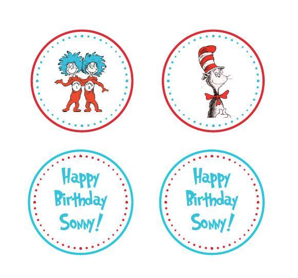 Dr Seuss Birthday Party Cupcake Toppers or Tags YOU PRINT PDF  