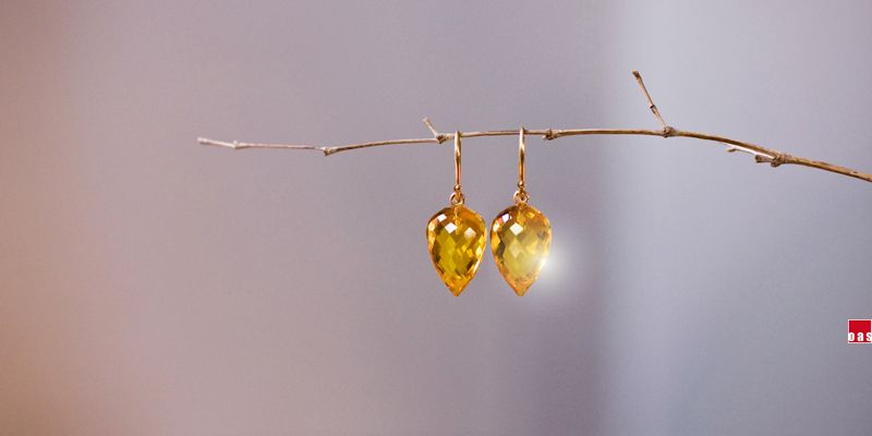   / 18k Golden Honey Citrine  Pointy Drop  Designer Earrings  
