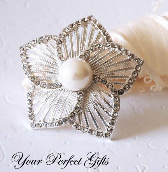 Rhinestone Crystal Pearl Brooch Wedding Cake Decoration  