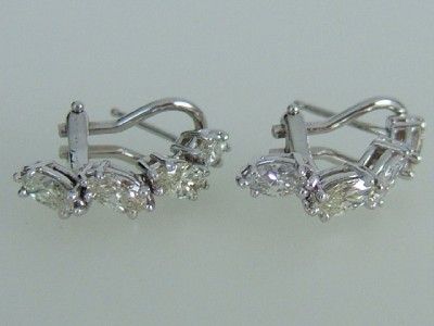 Elegant 14k. White Gold Marquise Diamond Earrings, New  