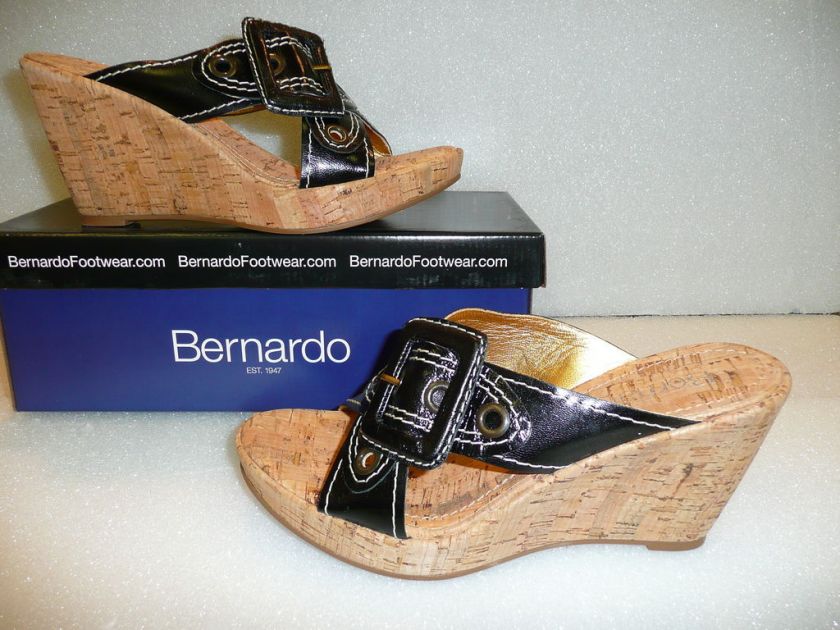 Bernardo Natasha black cork wedges SZ 6 7 9 10 NIB  