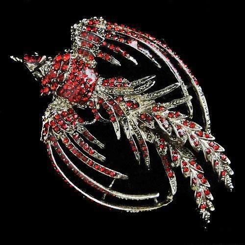 Retro Phoenix Rebirth Pin Brooch Red Swarovski Crystal Bird Peacock 