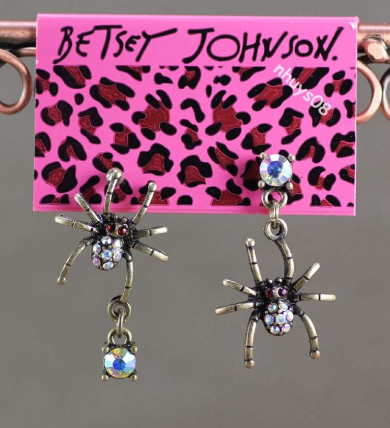 CRYSTAL SPIDER BETSEY JOHNSON EARRINGS Free Ship  