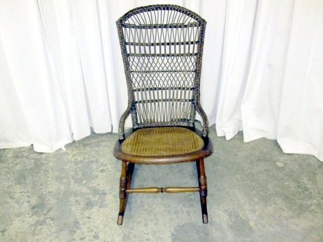 Antique Brown Wicker and Cane Rocking Chair in Near Mint Condition 