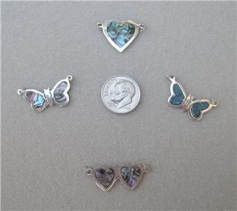 STERLING SILVER BUTTERFLY & HEART PENDANTS WITH ABALONE SHELL OR 