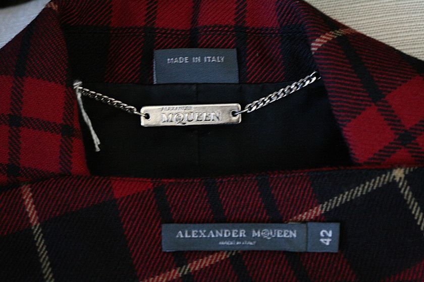 ALEXANDER MCQUEEN Red Plaid Long A Line Skirt+Blazer Jacket Suit 2006 