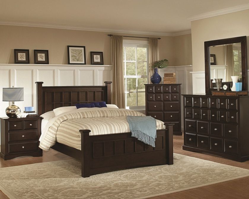 LORRETTA QUEEN BEDROOM SET 5 PIECE STORAGE RAILS DEEP BROWN 