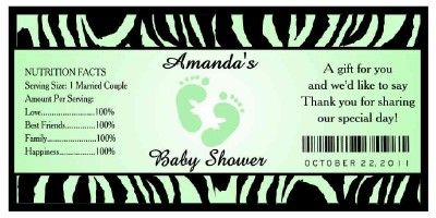 20 ZEBRA BABY SHOWER FAVORS WATER BOTTLE LABELS ~ Glossy ~ Waterproof 